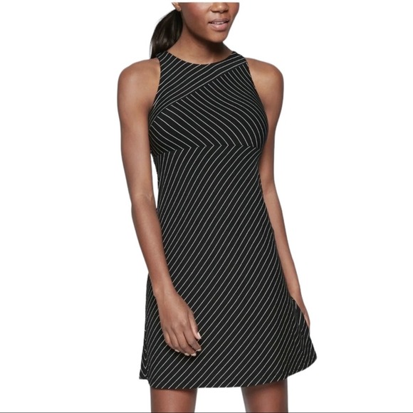 Athleta Active Women Black Striped A line Santorini high neck Sleeveless dress L - Picture 1 of 10